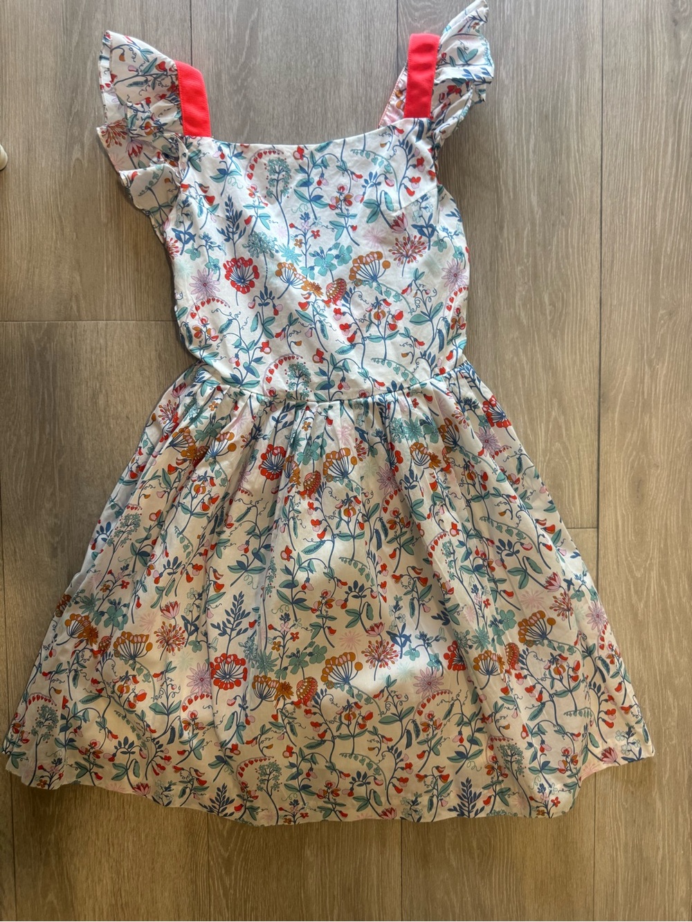 Jacadi Cream Floral Sundress with Red Strap Accents